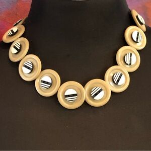 Vintage Bakelite Button Necklace, Quirky, Unique, Black & Tan